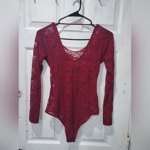 Red rose lace body suit